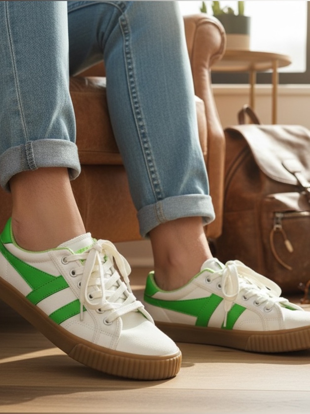 👟 Gola x J.Crew Tennis Mark Cox Sneakers Off White Bright Green Size 7
